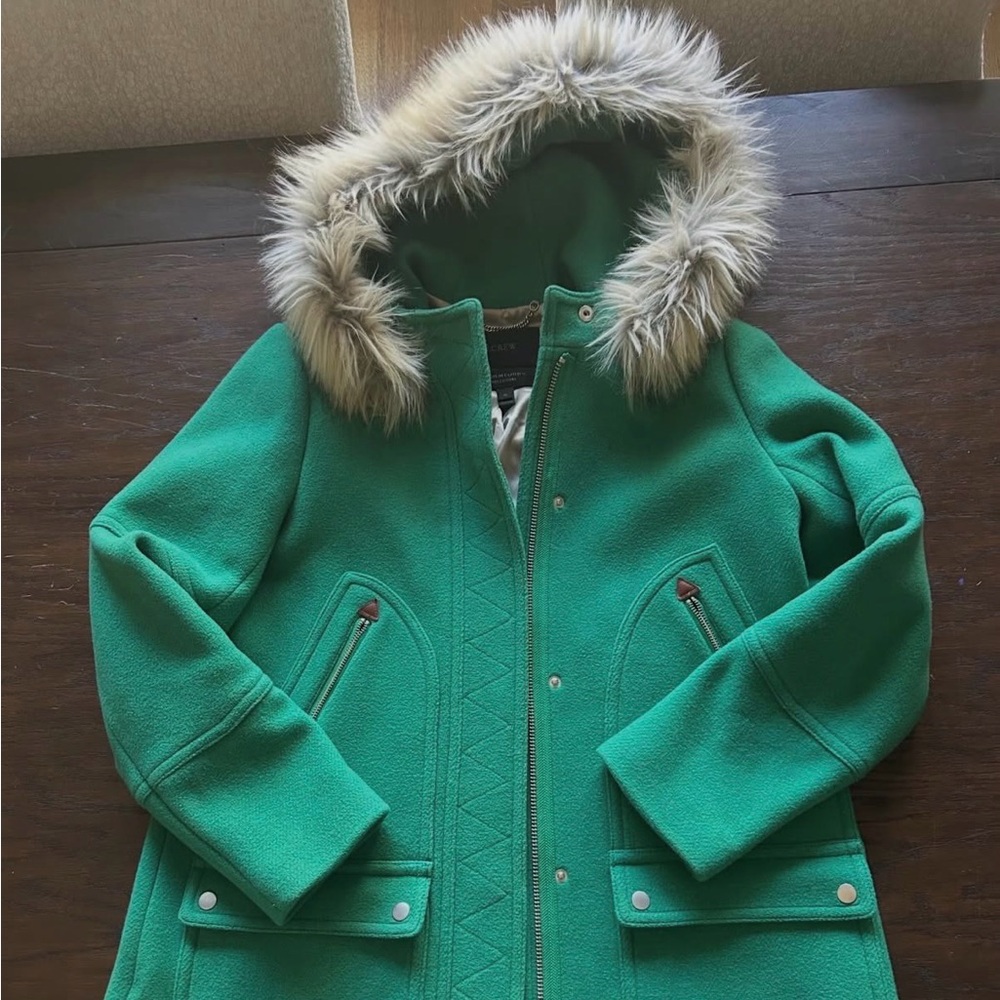 J. Crew Vibrant Green Hooded Wool Coat
